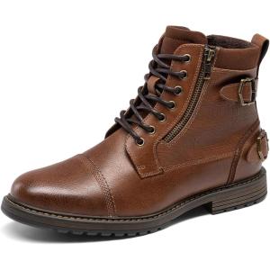 Bruno Marc Bottes de moto à lacets classiques pour homme avec fermeture éclair latérale(Camel)