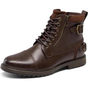 Bruno Marc Bottes de moto à lacets classiques pour homme avec fermeture éclair latérale(Marron)