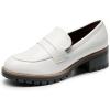 DREAM PAIRS Mocassin Femme Chaussures Plates Confortable avec Talon Mi-Haut Porter à Enfiler Mocassins Loafer(Blanc Pu)