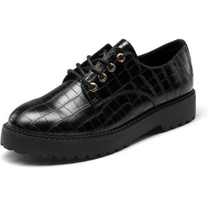 DREAM PAIRS Chaussures Classiques Oxford à Lacets pour Femmes, Chaussures d&rsquo;affaires Confortables pour Femmes.(Noir Croco)