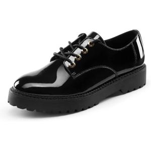 DREAM PAIRS Chaussures Classiques Oxford à Lacets pour Femmes, Chaussures d&rsquo;affaires Confortables pour Femmes.(Noir Pat)