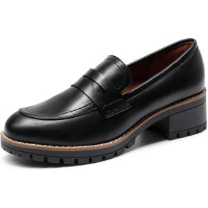DREAM PAIRS Mocassin Femme Chaussures Plates Confortable avec Talon Mi-Haut Porter à Enfiler Mocassins Loafer(Noir Pu)