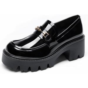 DREAM PAIRS Mocassin Femme Confortables à Plateforme, Mocassins en Cuir à Enfiler, Chaussures Loafers Habillées pour Bureau et Quotidien(Noir Pat)