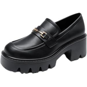 DREAM PAIRS Mocassin Femme Confortables à Plateforme, Mocassins en Cuir à Enfiler, Chaussures Loafers Habillées pour Bureau et Quotidien(Noir Pu)