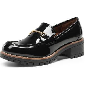 Dream Pairs Mocassins Femme Confort à Enfiler avec Semelle Plateforme Chaussures Loafers(Noir Pat)